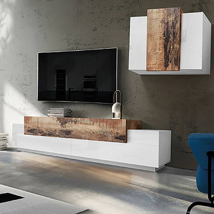 Ensemble TV moderne 2 élements blanc laqué/érable Corso
